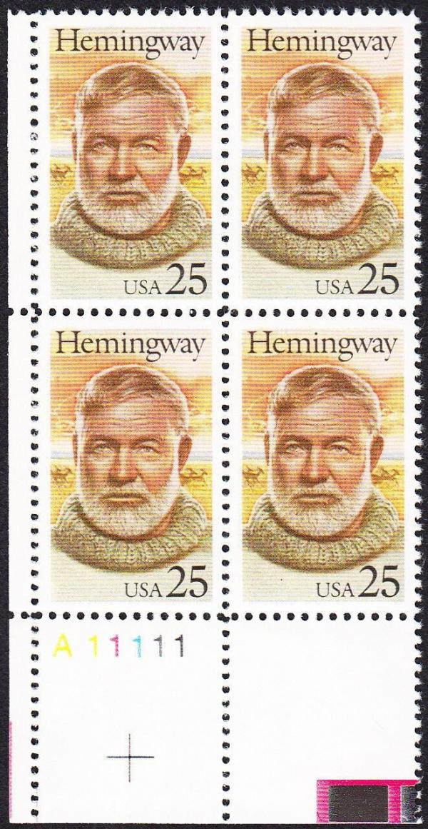 United States | Hemingway Plate Block of Four 25-Cent United States Postage Stamps Issued 1989 Multicolored Stamp Multicolored