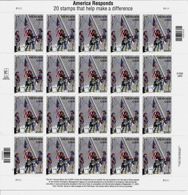 United States | Heroes of 2001 Sheet of Twenty United States Postage Stamps Multicolored Stamp Multicolored