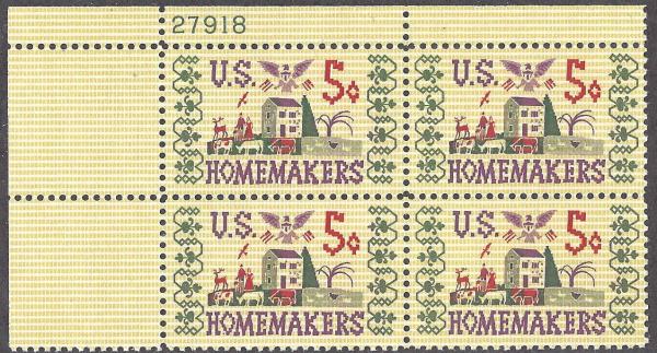 United States | Homemakers Plate Block of Four 5-Cent United States Postage Stamps Issued 1964 Multicolored Stamp Multicolored
