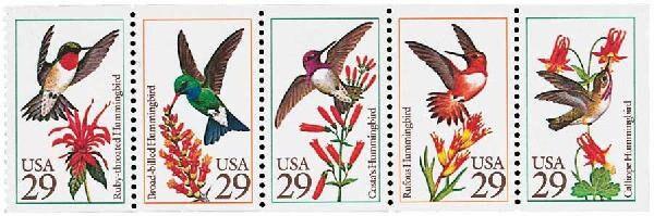 United States | Hummingbirds Strip of Five 29 Cent United States Postage Stamps Multicolored Stamp Multicolored