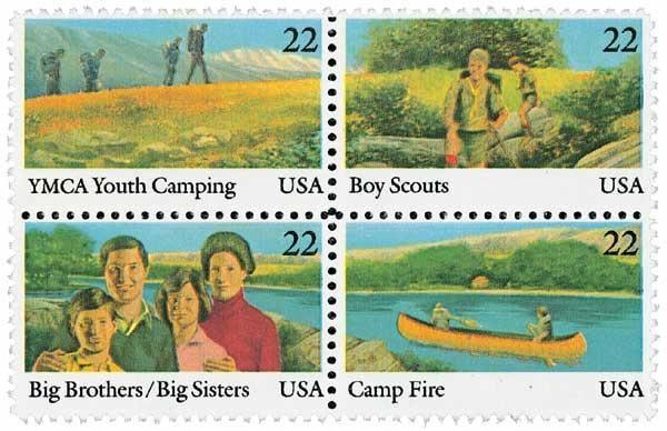 United States | International Youth Year Block of Four US 22-Cent Postage Stamps Issued 1985 Multicolored Stamp Multicolored