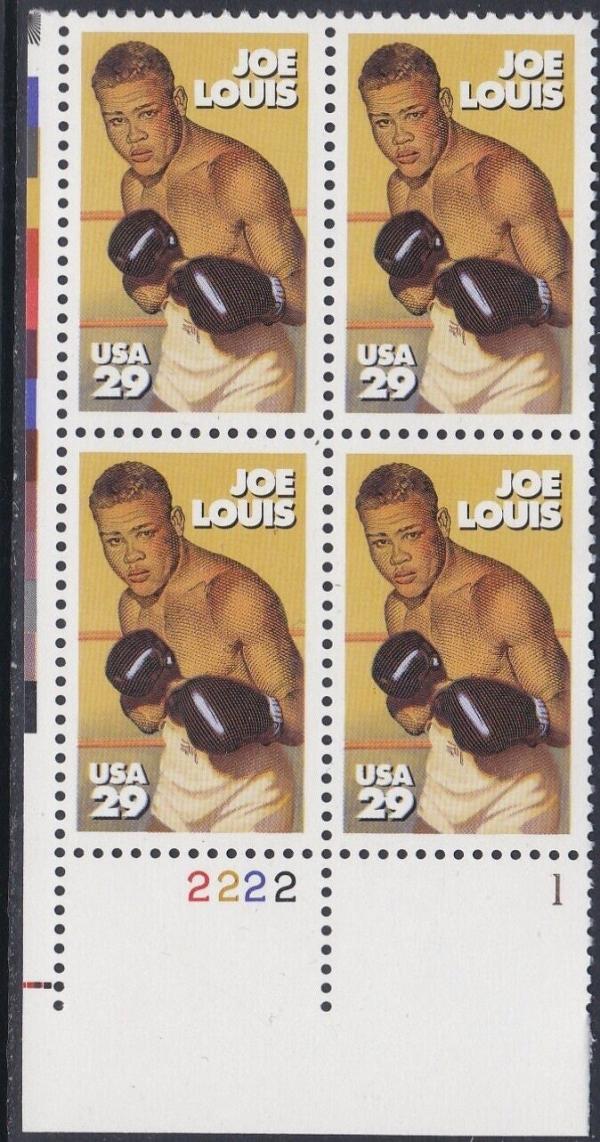 United States | Joe Louis Plate Block of Four 29-Cent United States Postage Stamps Issued 1993 Multicolored Stamp Multicolored