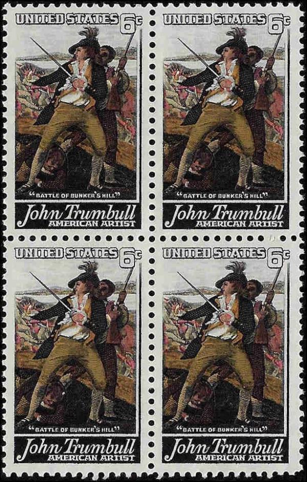 United States | John Trumbull Battle of Bunker’s Hill Block of Four United States Postage Stamps Issued 1968 Multicolored Stamp Multicolored