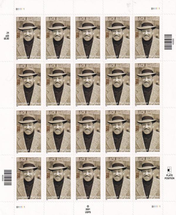 United States | Langston Hughes Sheet of Twenty 34-Cent United States Black Heritage Postage Stamps Issued 2002 Stamp United States