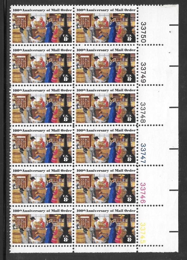 United States | Mail Order Plate Block of Twelve 8-Cent United States Postage Stamps Issued 1972 Multicolored Stamp Multicolored