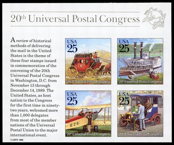 United States | Mail Transportation Souvenir Sheet of Four 25-Cent United States Postage Stamps Multicolored Stamp Multicolored