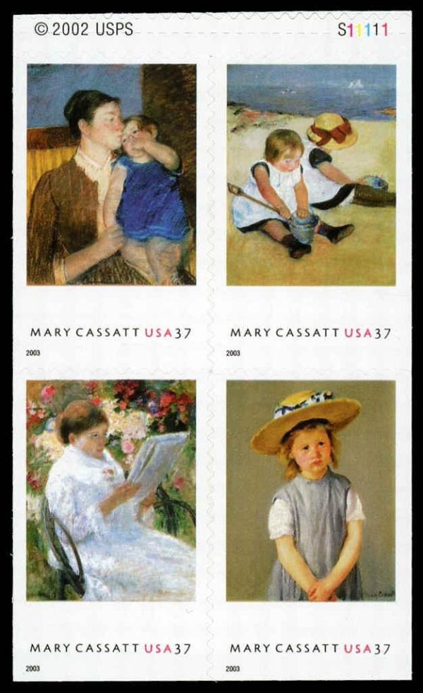 United States | Mary Cassatt Paintings Block of Four 37-Cent United States Postage Stamps Issued 2003 Multicolored Stamp Multicolored