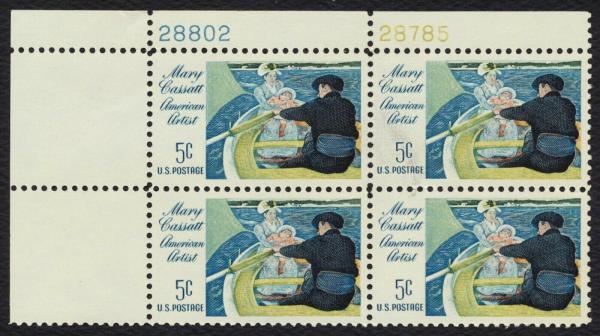United States | Mary Cassatt Plate Block of Four 5-Cent United States Postage Stamps Issued 1966 Multicolored Stamp Multicolored