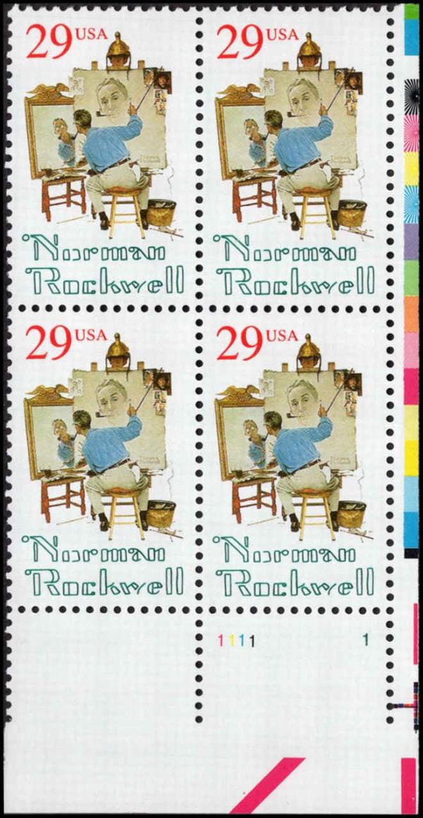 United States | Norman Rockwell Plate Block of Four 29-Cent United States Postage Stamps Issued 1994 Multicolored Stamp Multicolored