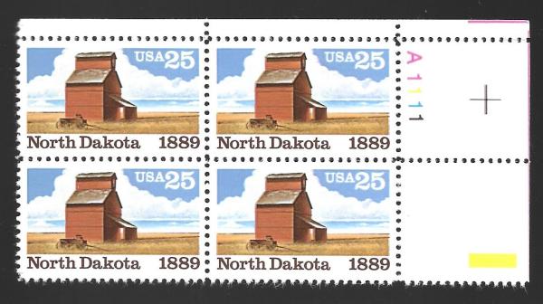 United States | North Dakota Statehood Plate Block of Four 25-Cent United States Postage Stamps Issued 1989 Multicolored Stamp Multicolored