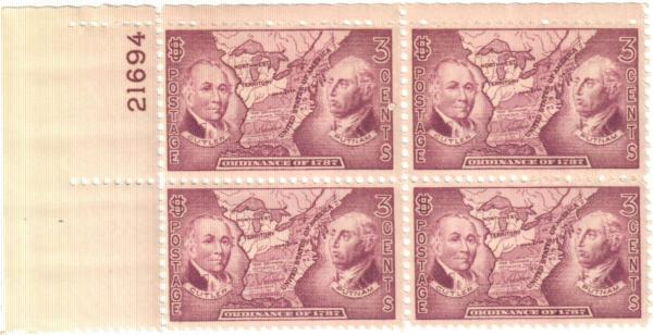 United States | Northwest Ordinance Plate Block of Four 3-Cent United States Postage Stamps Issued 1937 Stamp United States
