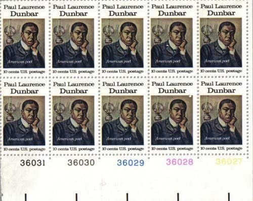 United States | Paul Laurence Dunbar Plate Block of Ten 10-Cent United States Postage Stamps Issued 1975 Multicolored Stamp Multicolored