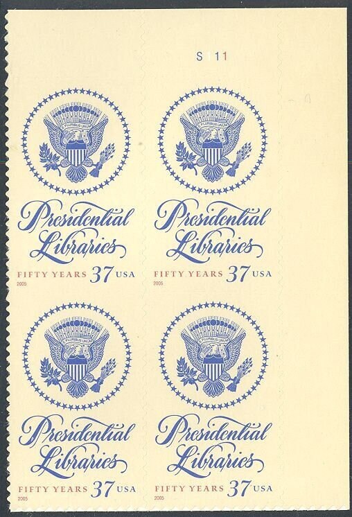United States | Presidential Libraries Act Plate Block of Four 37-Cent United States Postage Stamps Multicolored Stamp Multicolored