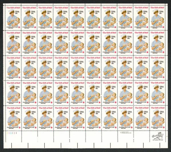 United States | Red Cross Nurse Sheet of Fifty 18-Cent United States Postage Stamps Issued 1981 Multicolored Stamp Multicolored