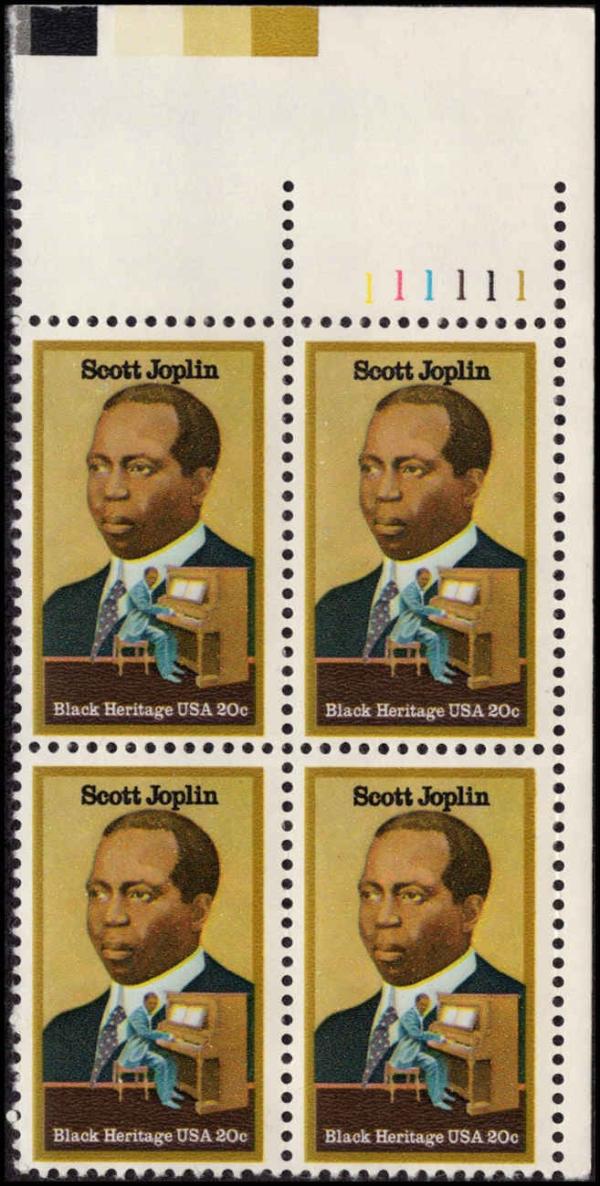 United States | Scott Joplin Plate Block of Four 20-Cent United States Postage Stamps Issued 1983 Multicolored Stamp Multicolored