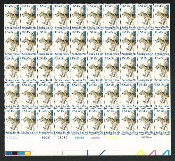 United States | Seeing Eye Dog Sheet of Fifty 15-Cent United States Postage Stamps Issued 1979 Multicolored Stamp Multicolored