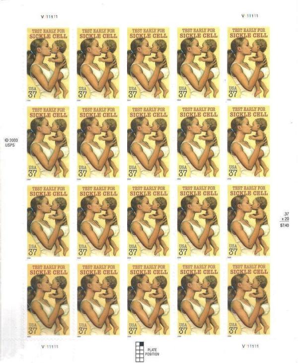 United States | Sickle Cell Disease Sheet of Twenty 37-Cent United States Postage Stamps Issued 2004 Multicolored Stamp Multicolored