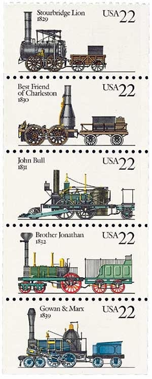 United States | Steam Locomotives Booklet of Twenty 22-Cent United States Postage Stamps Issued 1987 Multicolored Stamp Multicolored