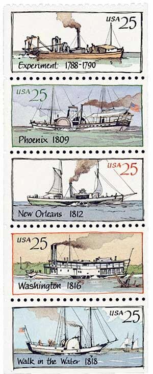 United States | Steamboats Booklet of Twenty US 25-Cent Postage Stamps Issued 1989 Multicolored Stamp Multicolored