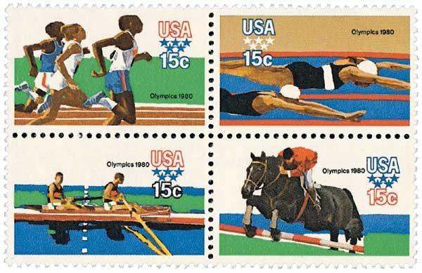 United States | Summer Olympic Games Block of Four 15-Cent United States Postage Stamps Multicolored Stamp Multicolored