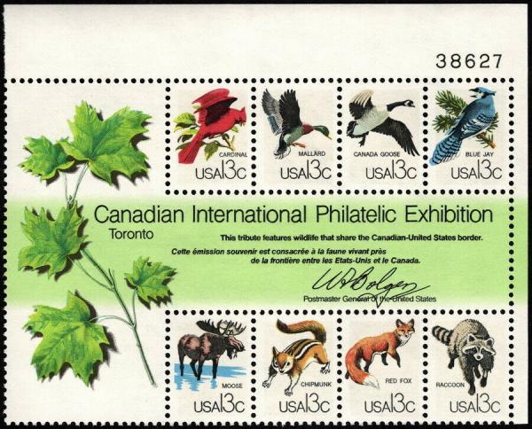 United States | Wildlife Souvenir Sheet Plate Block of Eight 13-Cent United States Postage Stamps Issued 1978 Multicolored Stamp Multicolored