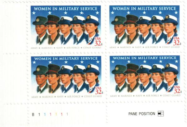 United States | Women in Military Plate Block of Four 32-Cent United States Postage Stamps Issued 1997 Multicolored Stamp Multicolored