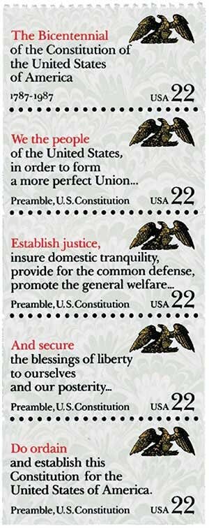 United States | Constitution Booklet of Twenty 22-Cent United States Postage Stamps Issued 1987 Multicolored Stamp Multicolored