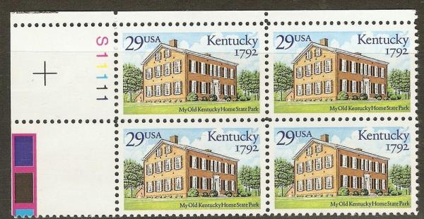 United States | Kentucky Statehood Plate Block of Four 29-Cent United States Postage Stamps Issued 1992 Multicolored Stamp Multicolored