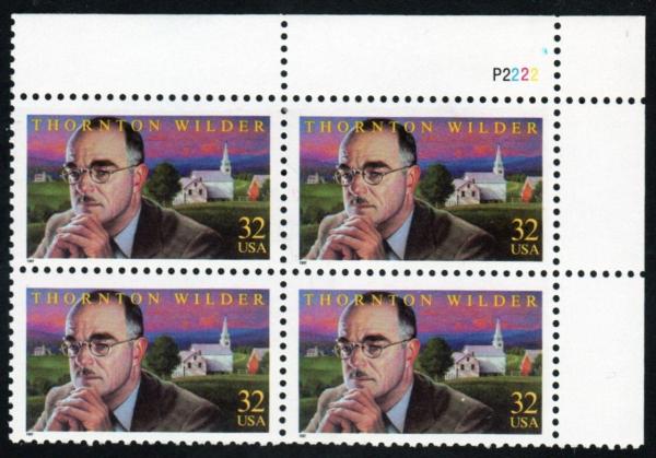 United States | Thornton Wilder Plate Block of Four 32-Cent United States Postage Stamps Issued 1997 Multicolored Stamp Multicolored