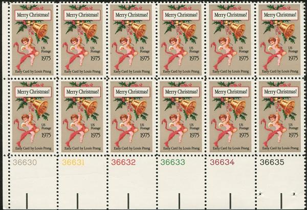 United States | 1975 Contemporary Christmas Plate Block of Twelve US 10-Cent Postage Stamps Mint Never Hinged Multicolored. Stamp Multicolored