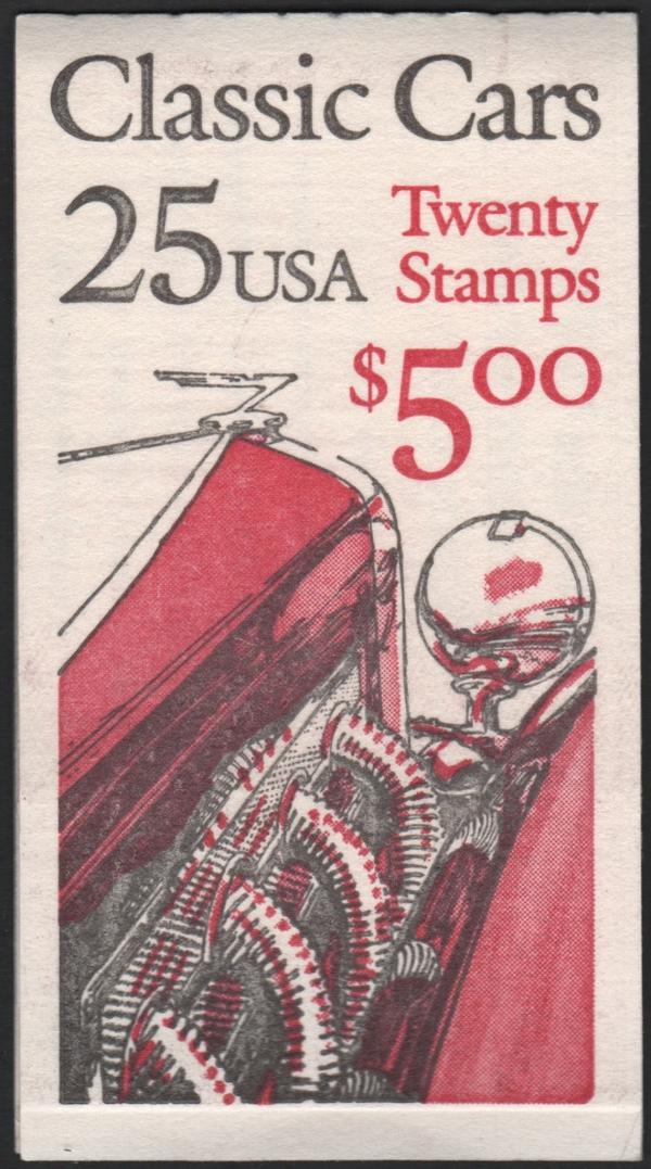 United States | 1988 Classic Cars Booklet of Twenty US 25-Cent Postage Stamps Multicolored Stamp Multicolored