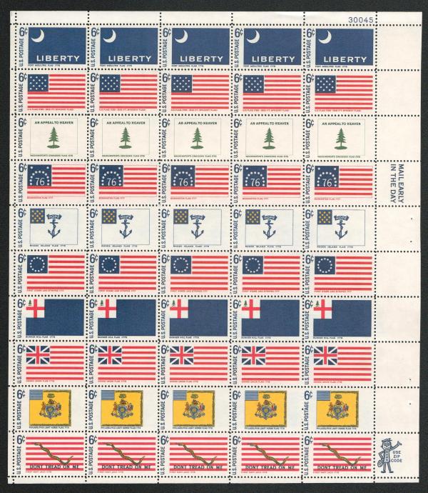United States | Historic American Flags Mint Sheet of Fifty 6-Cent United States Postage Stamps Issued 1968 Multicolored Stamp Multicolored