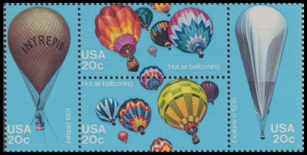 United States | Hot Air Balloons Block of Four 20-Cent United States Postage Stamps Issued 1983 Multicolored Stamp Multicolored