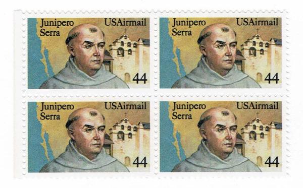 United States | Junipero Serra Block of Four 44-Cent United States Air Mail Postage Stamps Multicolored Stamp Multicolored