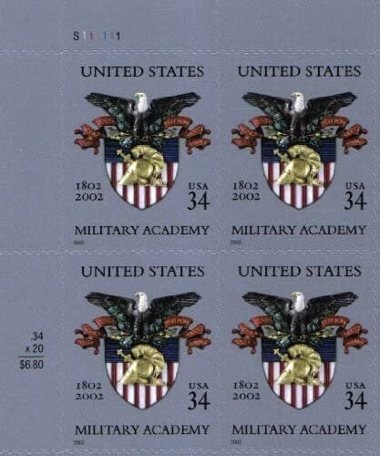 United States | Military Academy Plate Block of Four 34-Cent United States Postage Stamps Issued 2002 Multicolored Stamp Multicolored