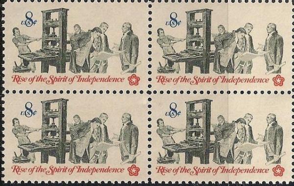 United States | 1973 Colonial Pamphlet Printing Block of Four 8-Cent United States Postage Stamps Multicolored Stamp Multicolored