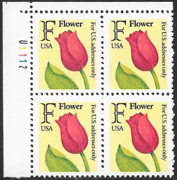 United States | 1991 F-rate Flower Plate Block of Four 29-Cent United States Postage Stamps Multicolored Stamp Multicolored