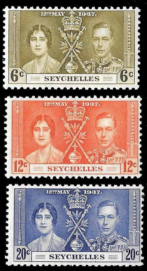 Britain and Ireland | Coronation of King George VI Set of Three Seychelles Postage Stamps Issued 1937 Britain & Ireland Britain & Ireland