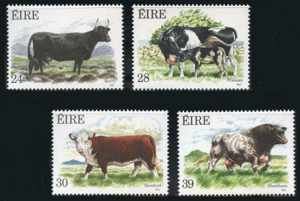 Britain and Ireland | Irish Cattle Set of Four Ireland Postage Stamps Issued 1987 Multicolor Britain & Ireland Britain & Ireland