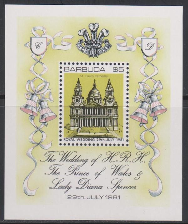 Central & South America | Charles and Diana Royal Wedding Barbuda Postage Stamp Souvenir Sheet Issued 1981 Multicolor Central & South America Central & South America