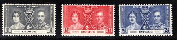 Europe | Coronation of King George VI Set of Three Cyprus Postage Stamps Issued 1937 Europe Europe